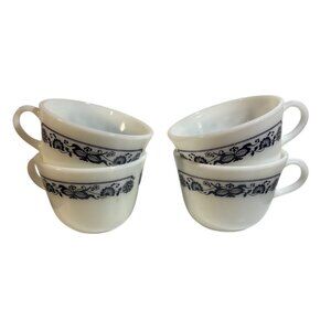Pyrex Tea Mugs Blue Onion Old Town Lot of 4  Vintage Milk Glass